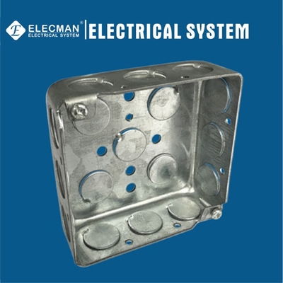 Galvanised Square Metallic Outlet Box Steel Metal Electrical Box 4"X 4"X 1-1/2"