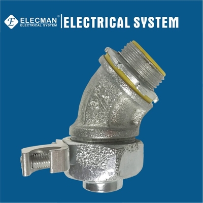 Malleable Iron Liquid Tight Flexible Conduit Fittings Connector 45 Degree With Grounding Lug