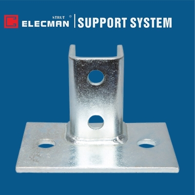Single Channel Square Flanged 2 Hole Strut Base Galvanized Stainless Steel