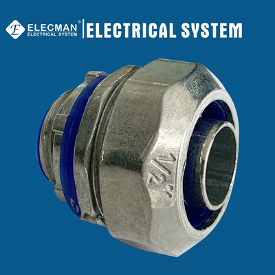 1/2 Inch Zinc Straight Liquid Tight Connector With Blue Insulator