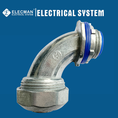 1/2 Inch Zinc 90 Degree Liquid Tight Connector With Blue Insulator