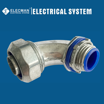 1/2 Inch Zinc 90 Degree Liquid Tight Connector With Blue Insulator