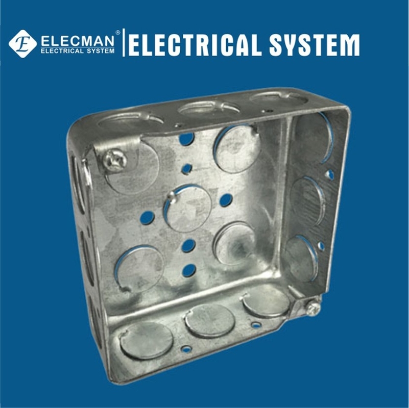 Galvanised Square Metallic Outlet Box Steel Metal Electrical Box 4"X 4"X 1-1/2"