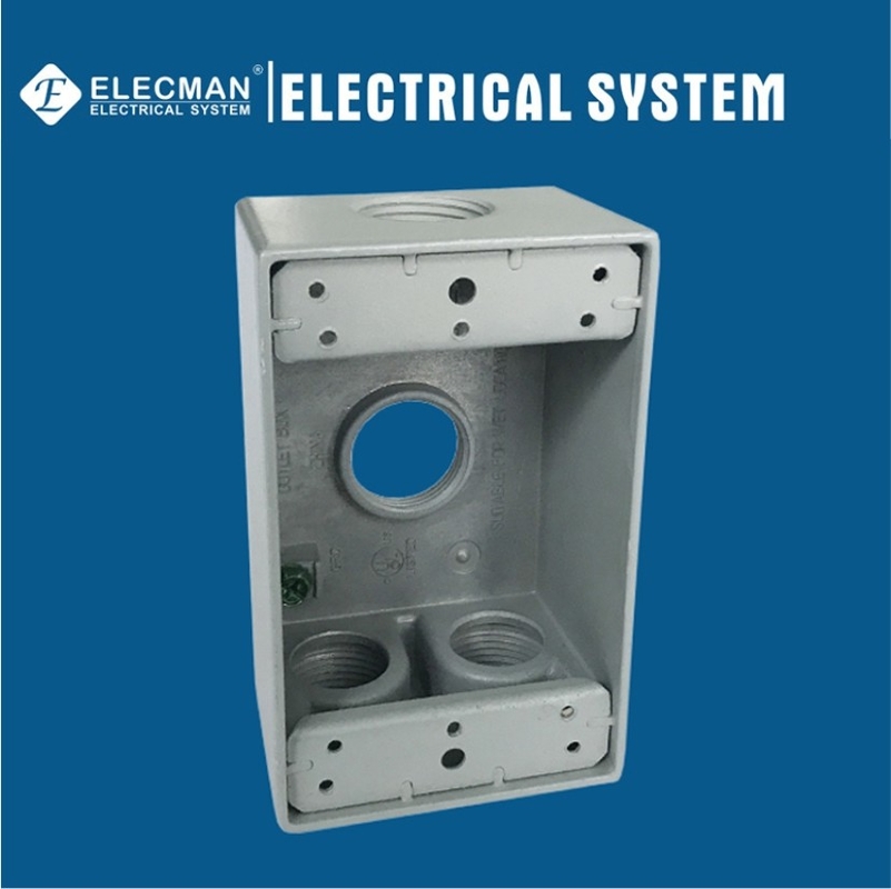 Square 1 Gang Outdoor Electrical Weatherproof Box Aluminum With 4 Outlet Holes